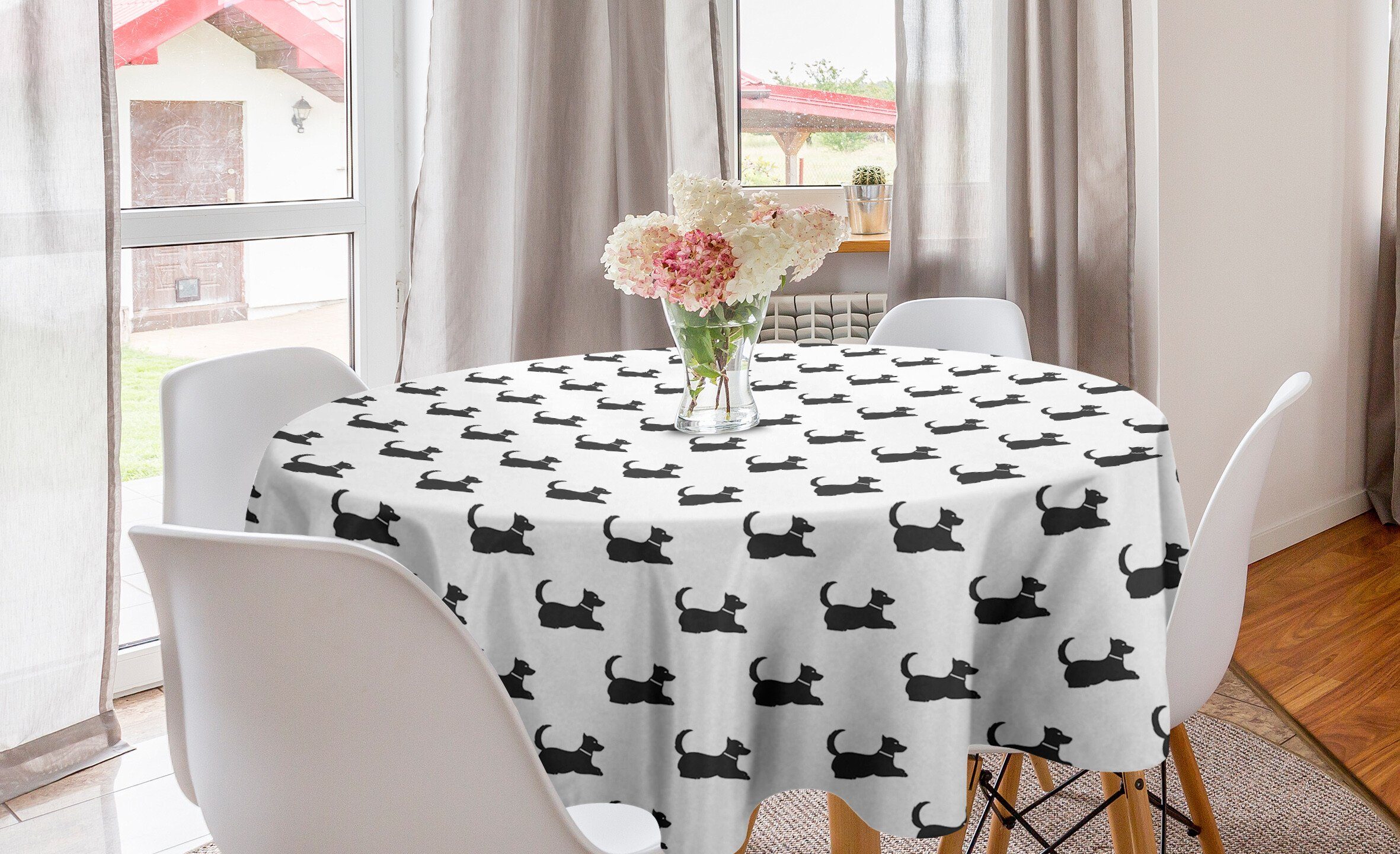 Abakuhaus Tischdecke Kreis Tischdecke Abdeckung für Esszimmer Küche Dekoration, Hund Monochrome Art Hunde sitzen