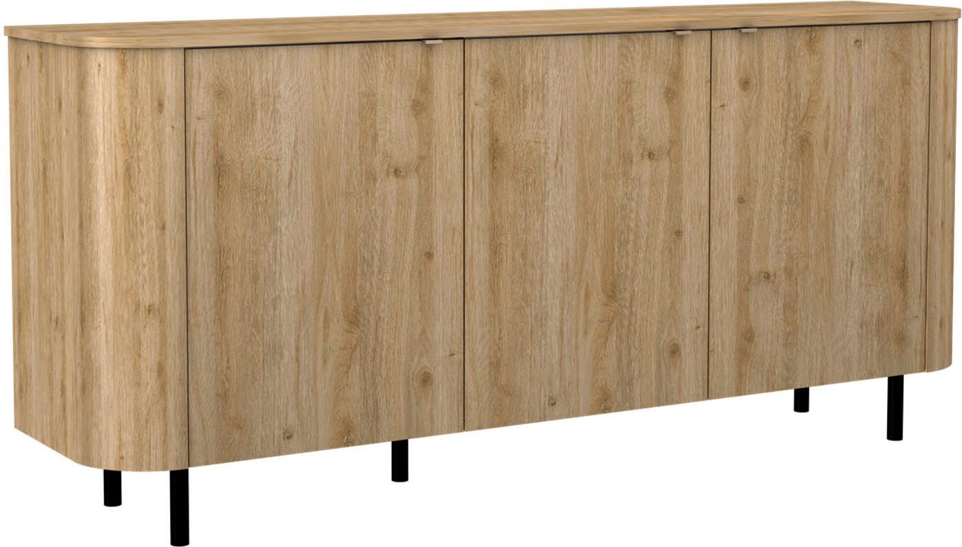 Home affaire Sideboard Murano, 181 cm breit, 3 Türen, Anrichte, Kommode, Stauraumschrank, Formgebogenes MDF, Stirnseiten mit Rundung, Füße und Griffe aus Metall