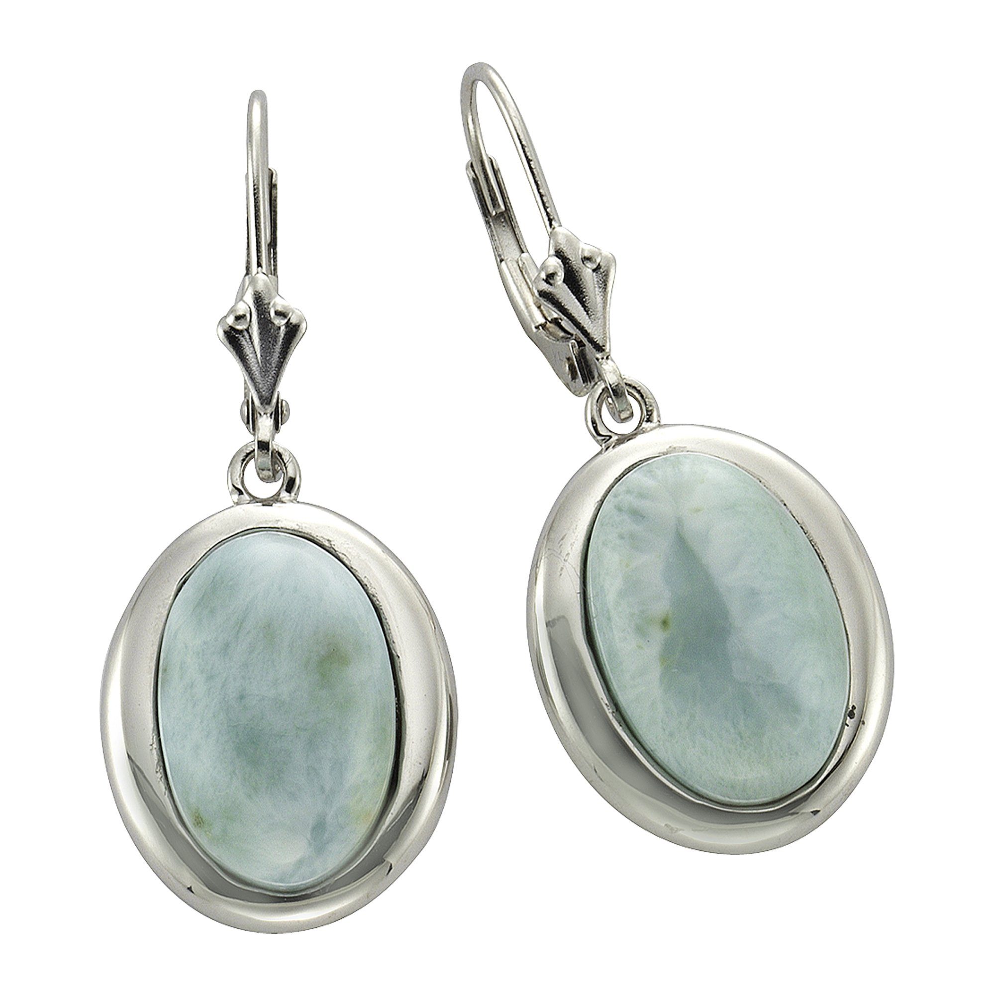 Paar Ohrhänger Silber 925 rhodiniert mit echtem Larimar 14x10mm