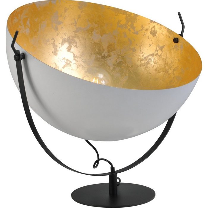 Licht-Erlebnisse Stehlampe LARINO ohne Leuchtmittel Bodenleuchte 90 cm hoch E27 Weiß Gold Industrie Design Metall