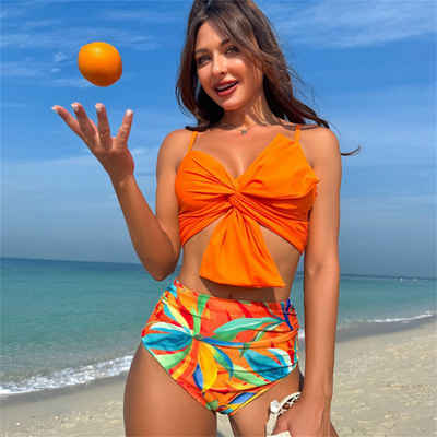 HOTDUCK Balconette-Bikini Damen Badeset, Unifarben große Schleife, Zweiteiliges Bikini süßes Set
