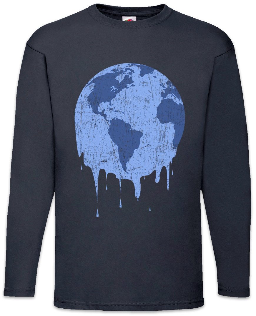 Langarmshirt Melting Earth Langarm T-Shirt Umweltschutz Save The World Green Energy