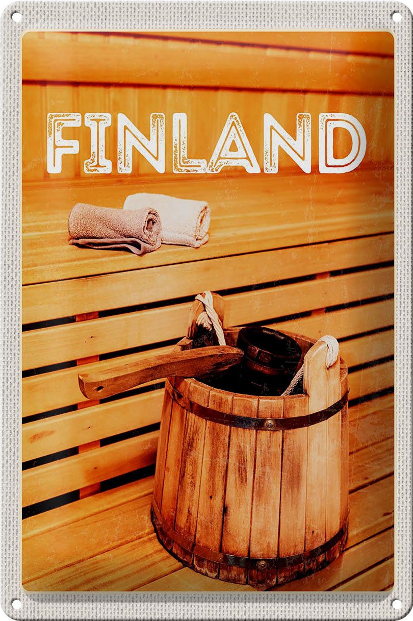 Femer GmbH Metallschild Reise 20x30cm Finnland Sauna Erholung Saunazubehör, (1 St), gewölbte Oberfläche, abgerundete Ecken, umgeschlagene Kanten