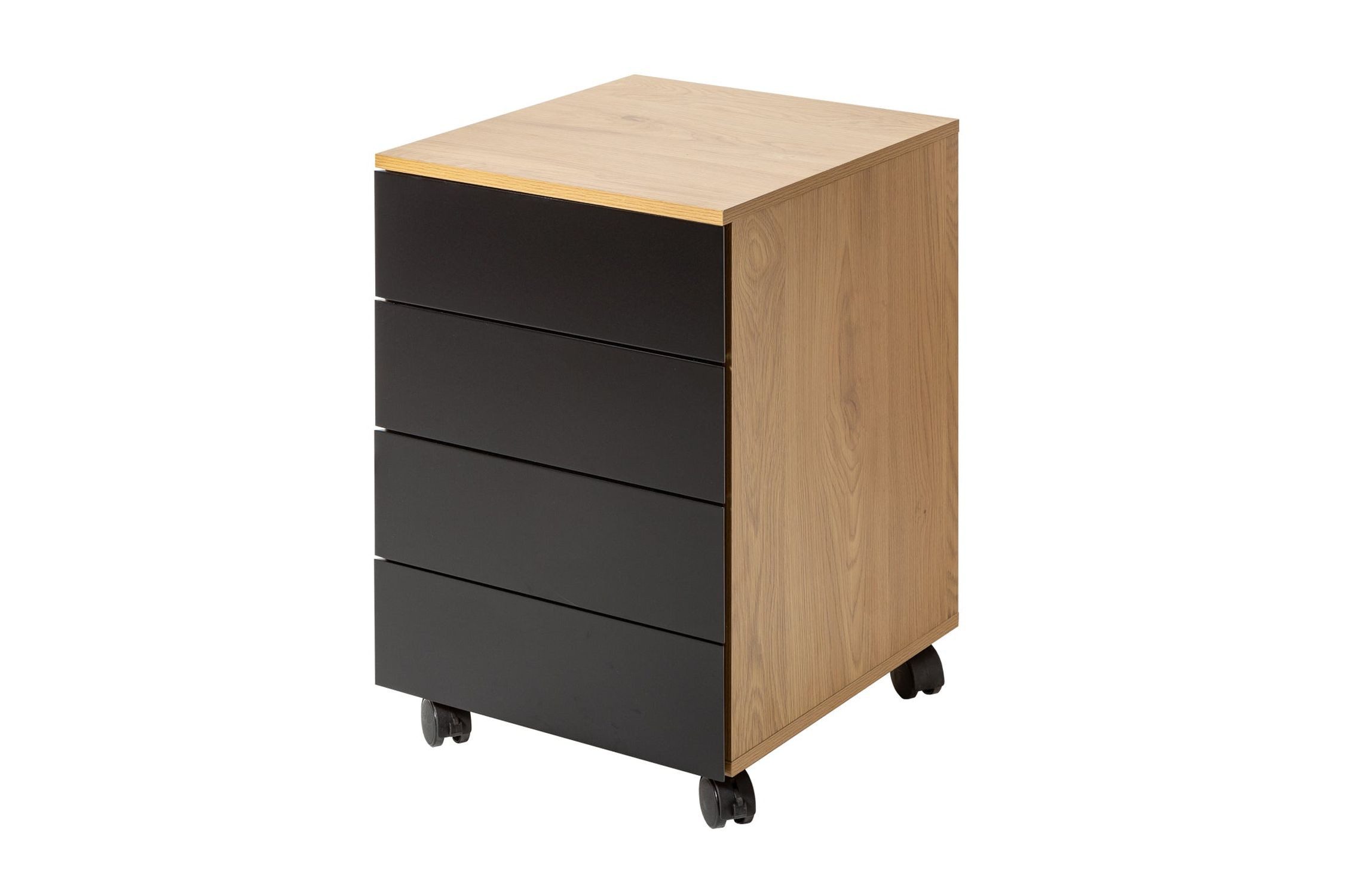 Licht-Erlebnisse Rollcontainer MALAGA, mit Schublade aus Metall MDF in Eiche Schwarz 40 x 45 x 62 cm (LxBxH)