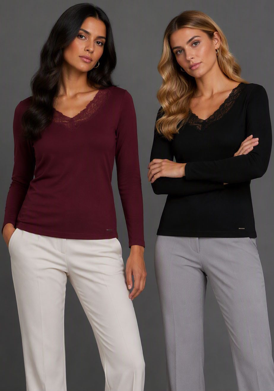 Laura Scott Longsleeve (2er-Pack) mit toller Spitzenkante