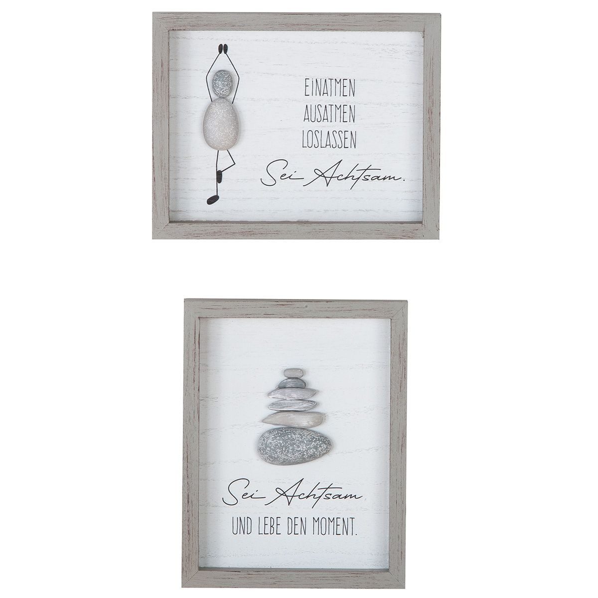 MF Wanddekoobjekt Steinbild 2er Set Achtsamkeit mit Spruch aus MDF In Grau günstig online kaufen