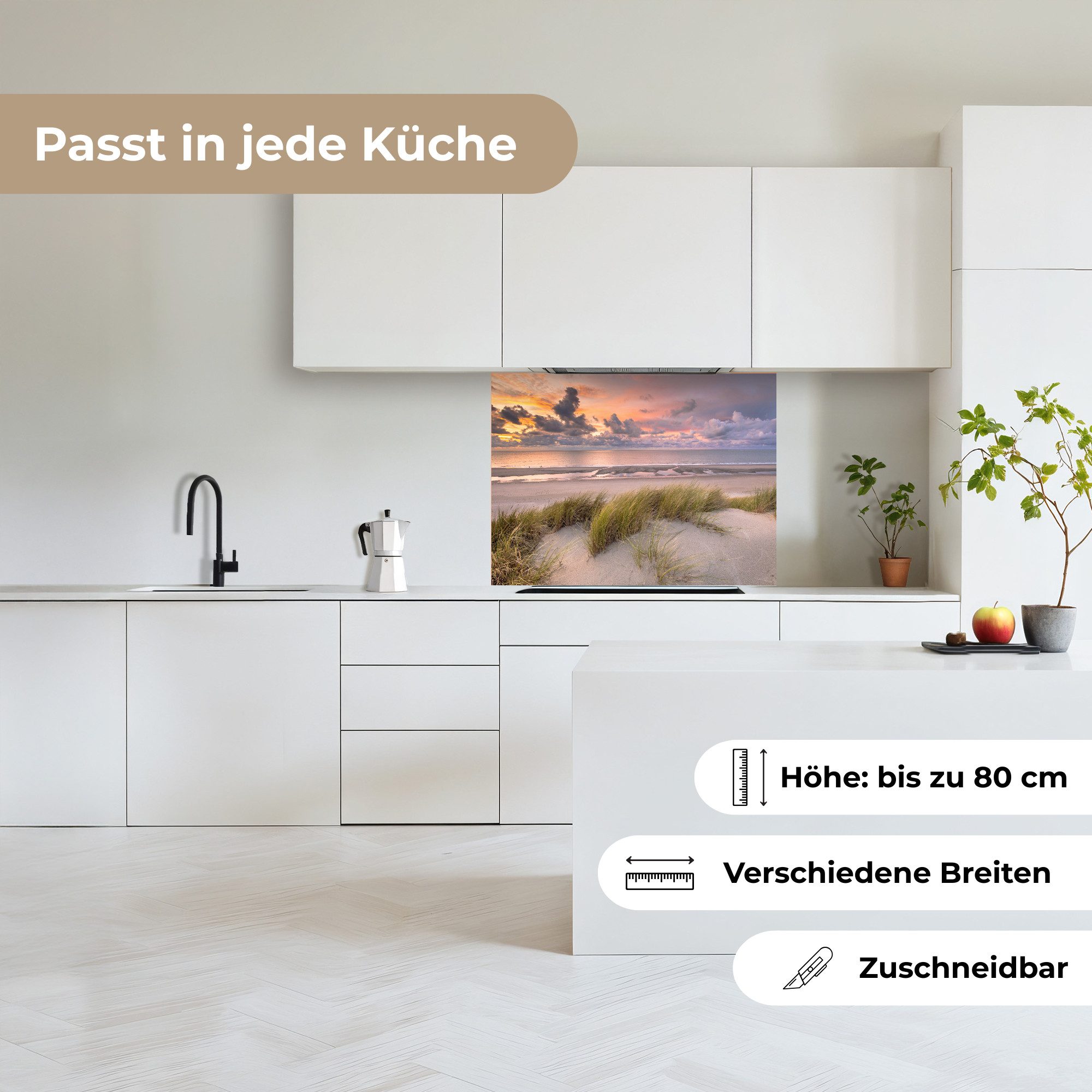 KitchenYeah Küchenrückwand selbstklebend Sonnenuntergang - Düne - Strand - Pflanzen - Meer, (1-tlg), Spritzschutz, Küche, Rückwand, Küchenwand, Küchenfront, 80x – Bild 4 von 5