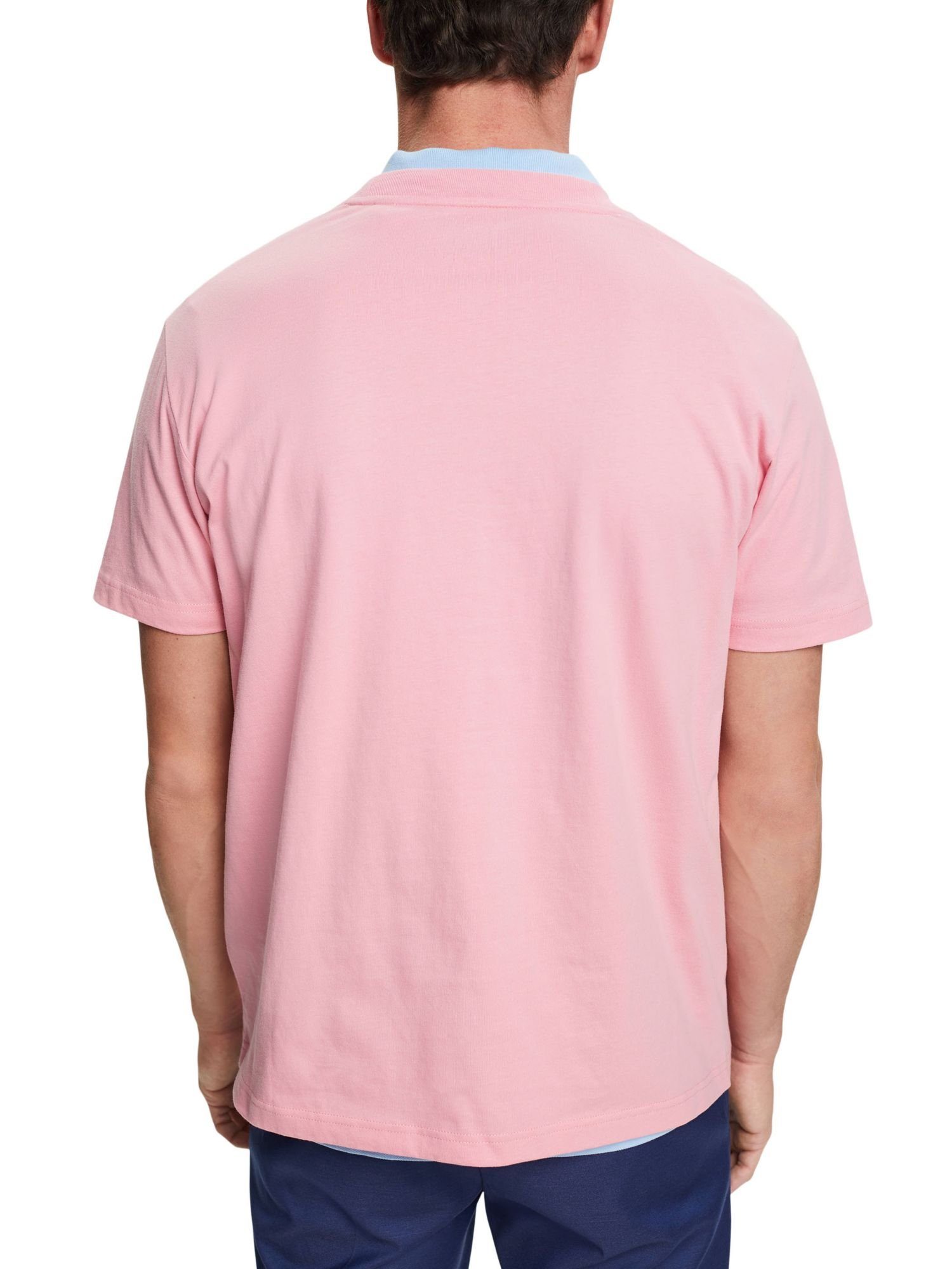 auf Baumwoll-T-Shirt Brust Langarmshirt Esprit (1-tlg) Print PINK der mit