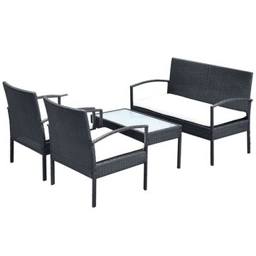 vidaXL Gartenlounge-Set 4-tlg. Garten-Lounge-Set mit Auflagen Poly Rattan Schwarz, (4-tlg)