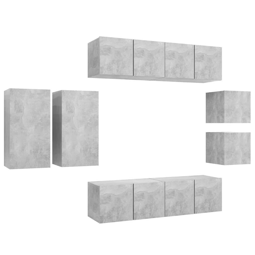 vidaXL TV-Schrank 8-tlg. TV-Schrank-Set Betongrau Holzwerkstoff (8-St)