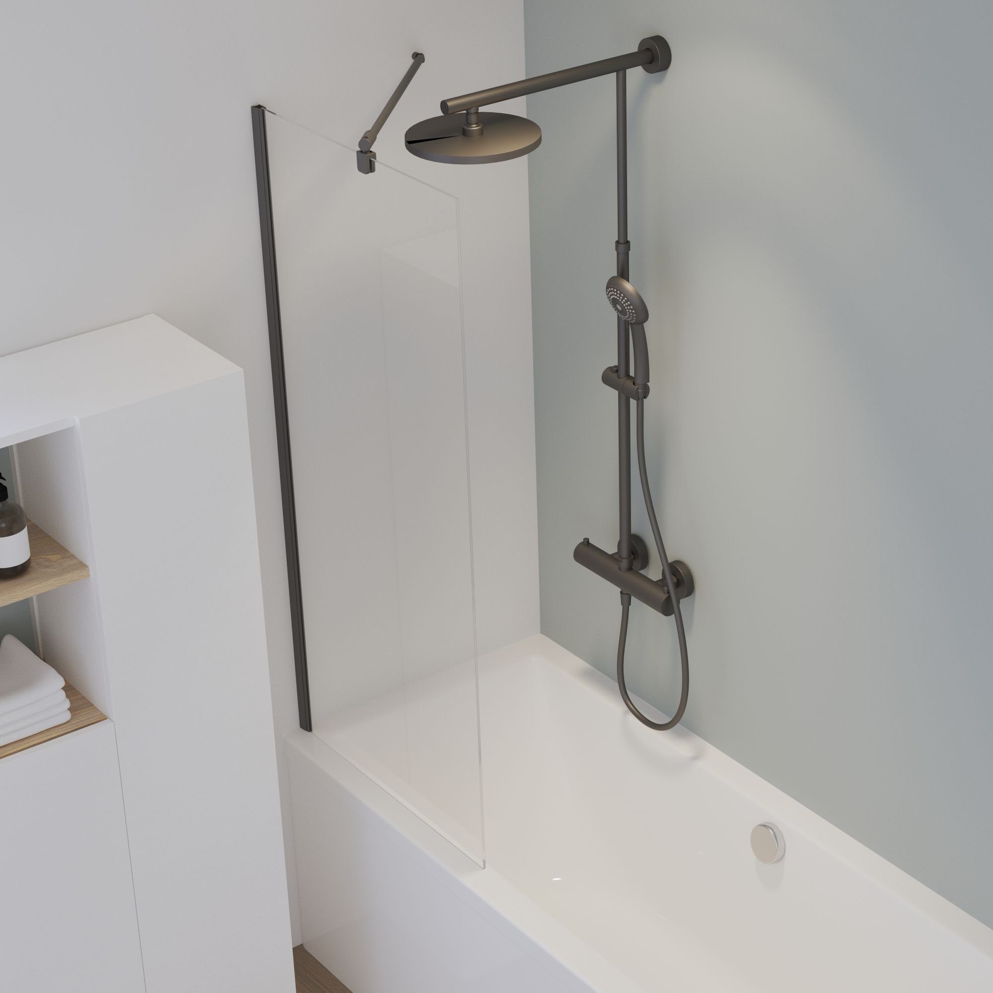 Schulte Badewannenaufsatz Komfort 70 x 140 cm ESG, Glas, (1 tlg), feststehend Klar Schwarz