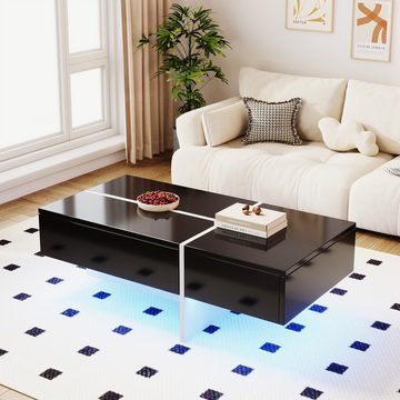 HAUSS SPLOE Couchtisch Hochglänzend mit App-gesteuertem LED-Beleuchtungssystem, Schwarz, für Wohnzimmer