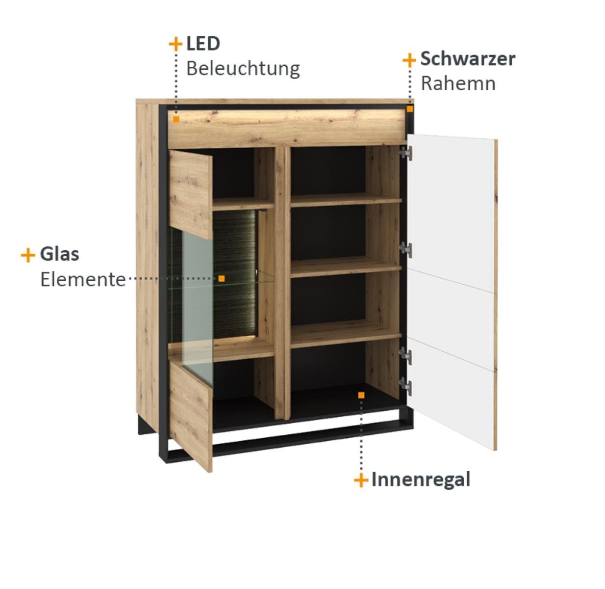 Beautysofa Vitrine Quant Regale) Scharniertüren, Türen, Glaselemente, mit mit Standvitrine 6 (2 Glas gehärtetes