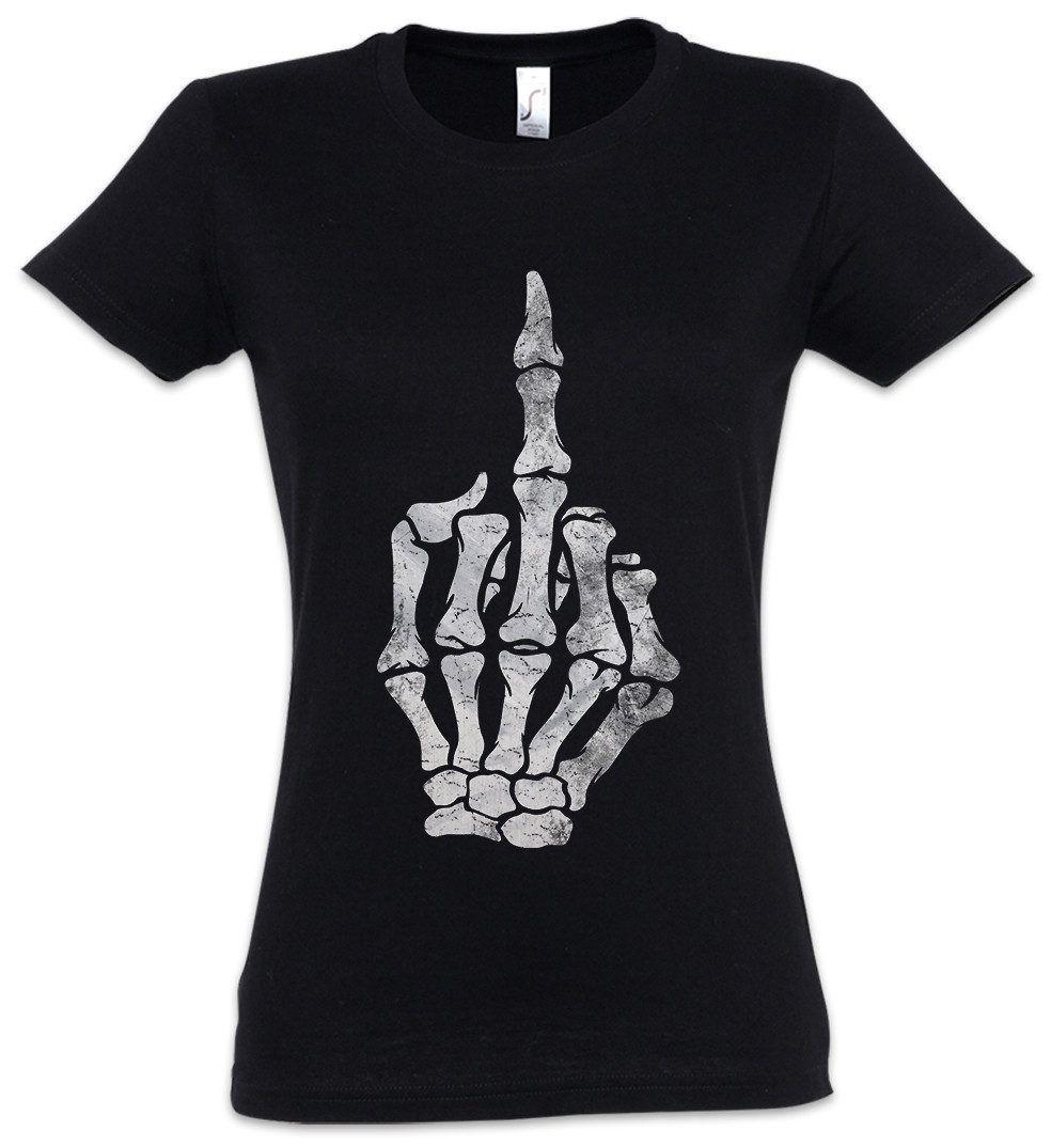 Print-Shirt Skeleton Middle Finger Damen T-Shirt kelett Knochen Gothic Punk