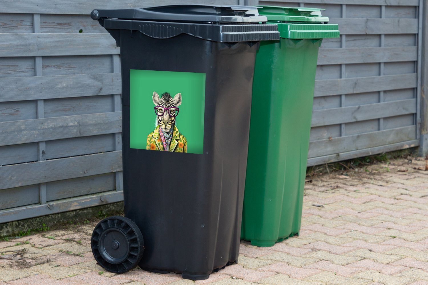 MuchoWow Wandsticker Zebra Container, (1 Brille Sticker, - Abfalbehälter - Mülleimer-aufkleber, - St), Tiere Mülltonne, Hippie