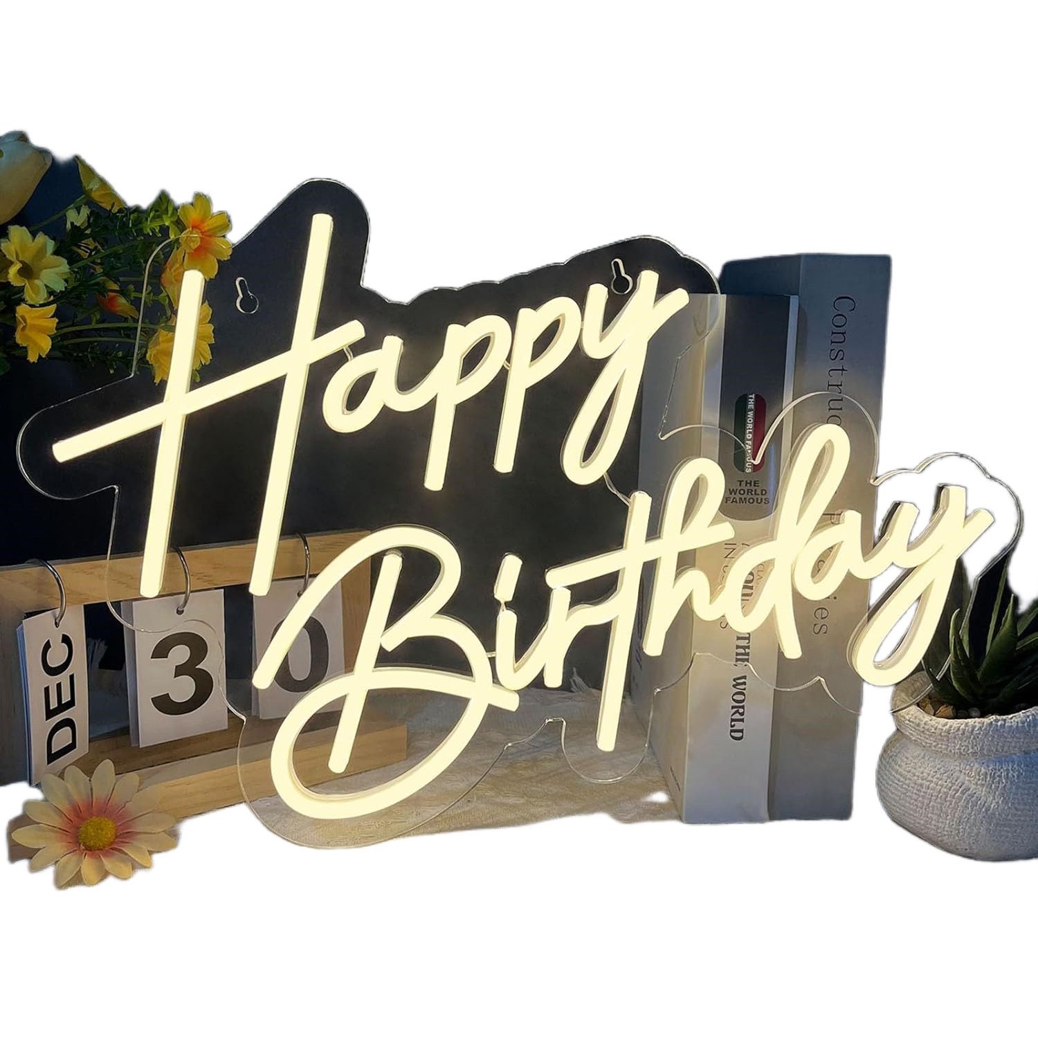 Coonoor LED Dekolicht LED Neon Schild,Happy Birthday Neonlicht,Acryl dekoratives Licht, USB betrieben Leuchtreklame für Geburtstagsparty Wanddekoration