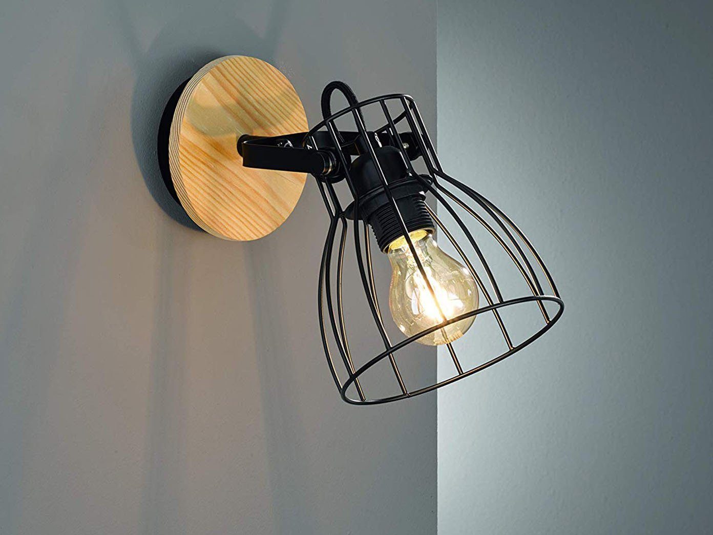FISCHER & HONSEL LED Wandleuchte, Dimmfunktion, LED wechselbar, Warmweiß,  Holz Wand-Strahler dimmbar, ausgefallene Vintage Gitterlampe Innen