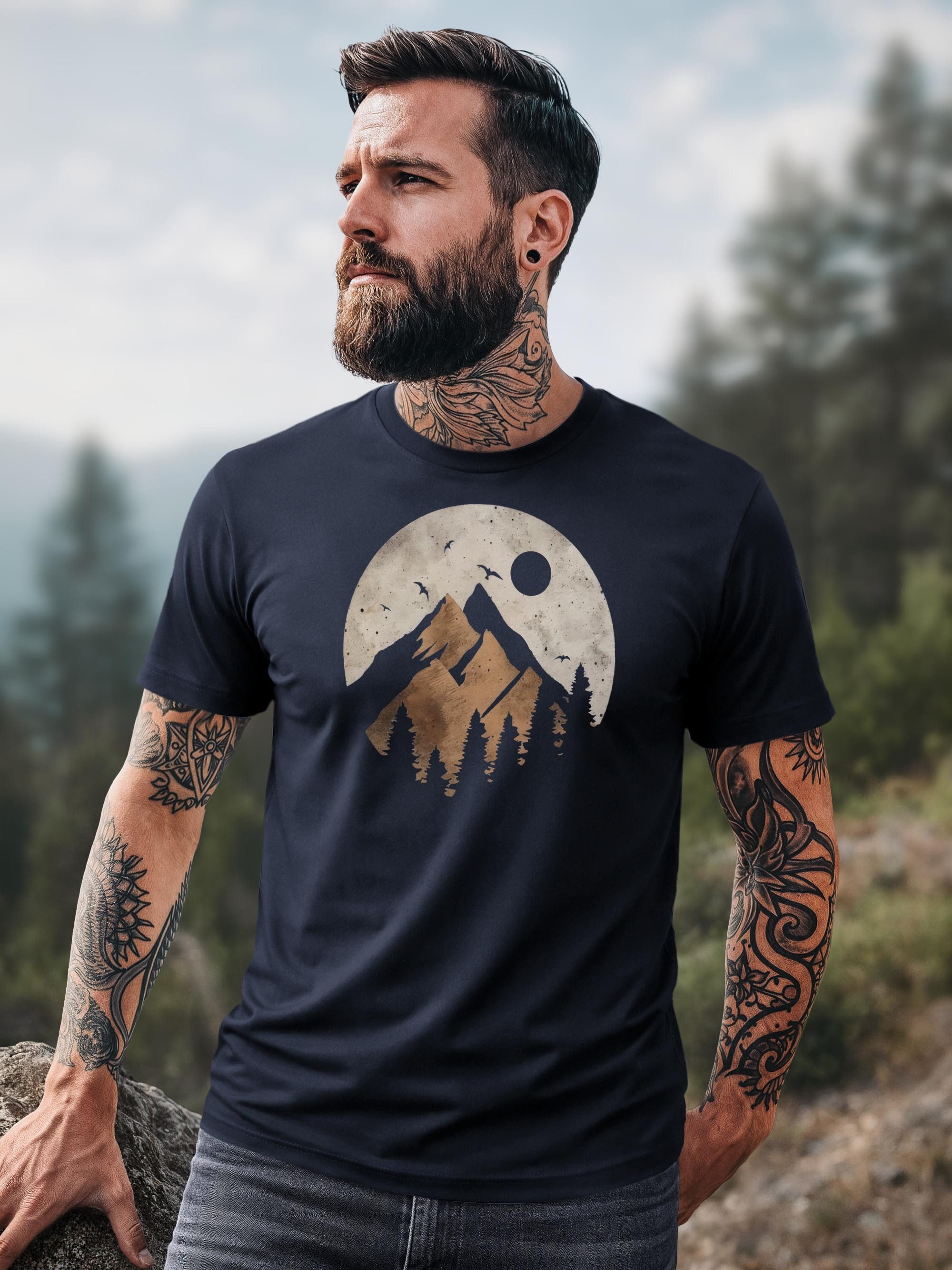 Neverless Print-Shirt Herren T-Shirt Berge Wandern Outdoor Grafikshirt Naturmotiv mit Print