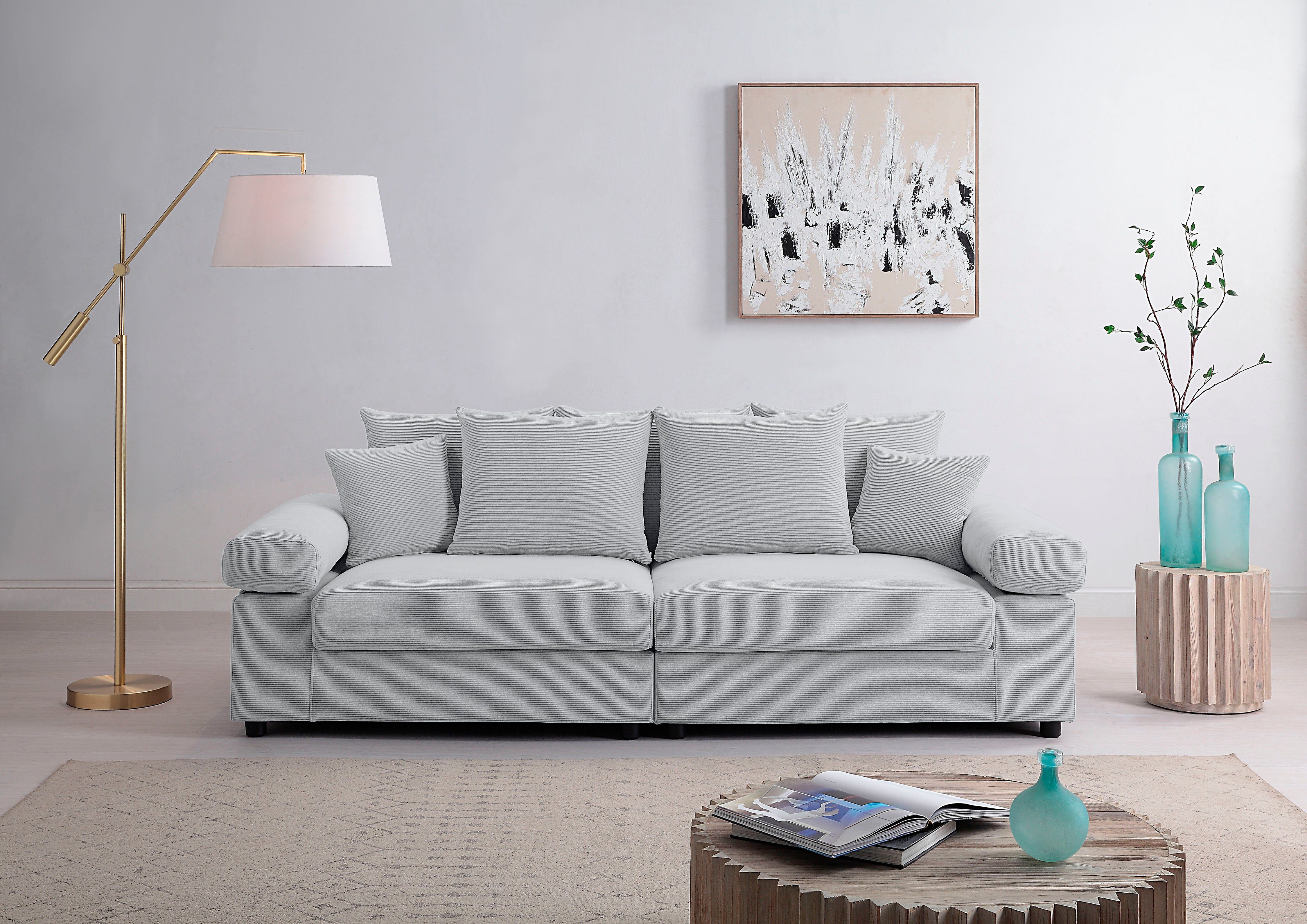 Direktbetrieb im Ausland ATLANTIC home collection Big-Sofa Bjoern, mit im Cord-Bezug, XXL-Sitzfläche, Federkern, grau stellbar frei mit Raum