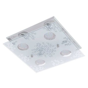 EGLO LED Deckenleuchte, Leuchtmittel inklusive, Warmweiß, Deckenleuchte Chrom Edelstahl Glas quadratisch Deckenlampe, 4x GU10