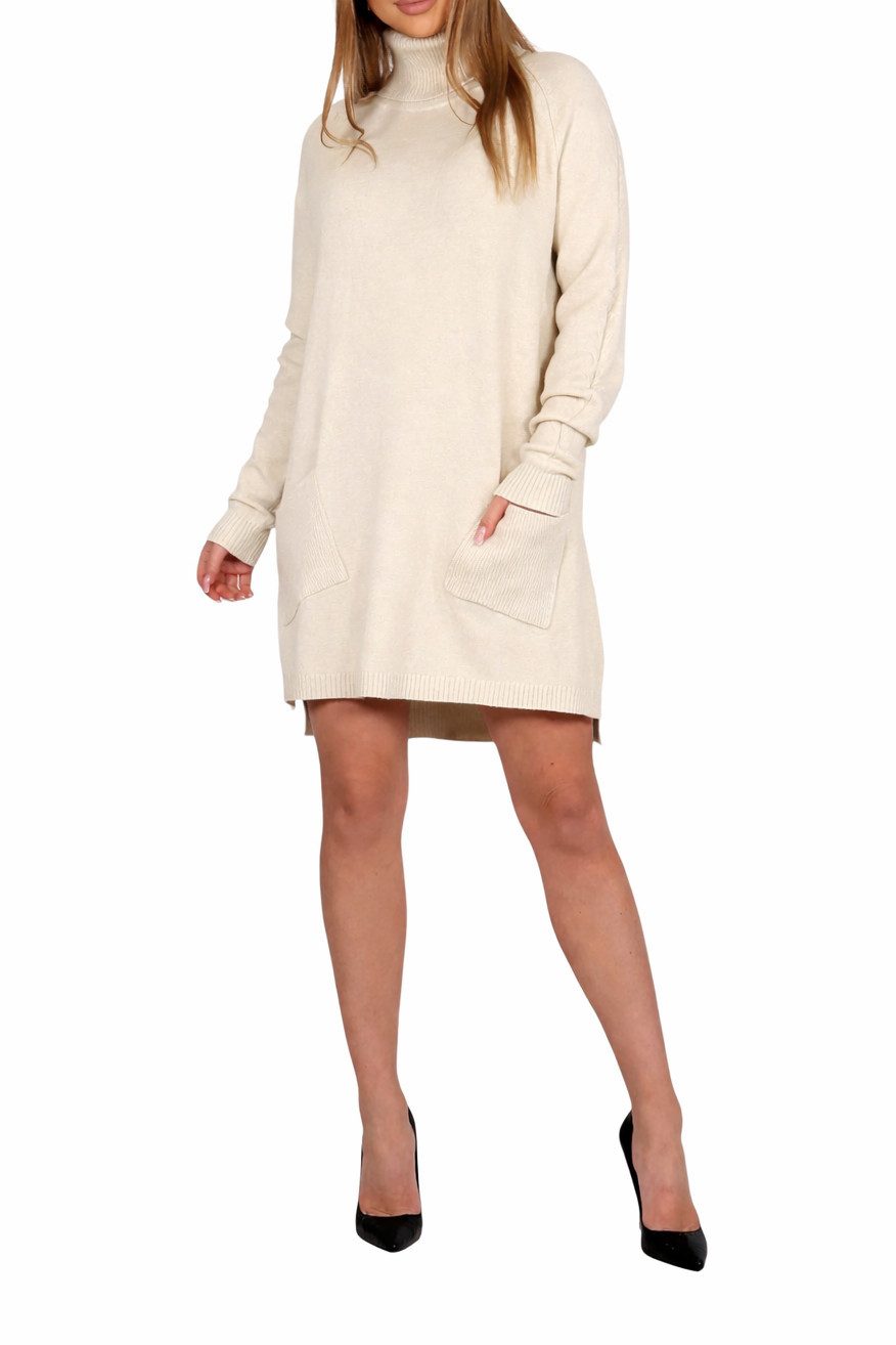 Mississhop Strickkleid Damen Strickkleid A-Linien Kleid mit Rollkragen und mit Taschen M.428