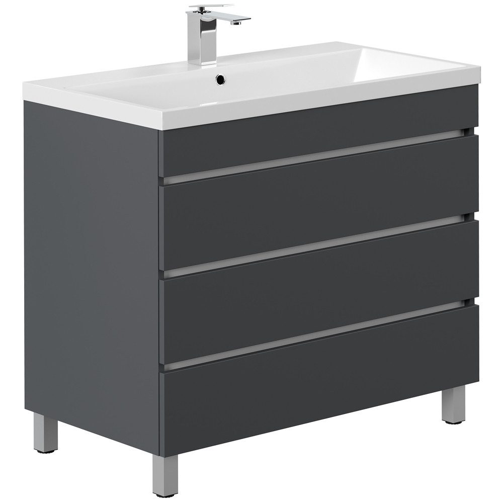Lomadox Waschtisch FROME-02, 90 cm, grau matt, stehend, mit 3 Schubladen