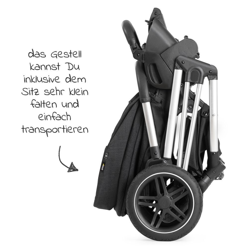 2in1 Set Buggy Sportsitz - (7-tlg), Regenschutz Duoset mit X Kombi-Kinderwagen Hauck Melange Vision Black, und Kinderwagen Silver Babywanne,