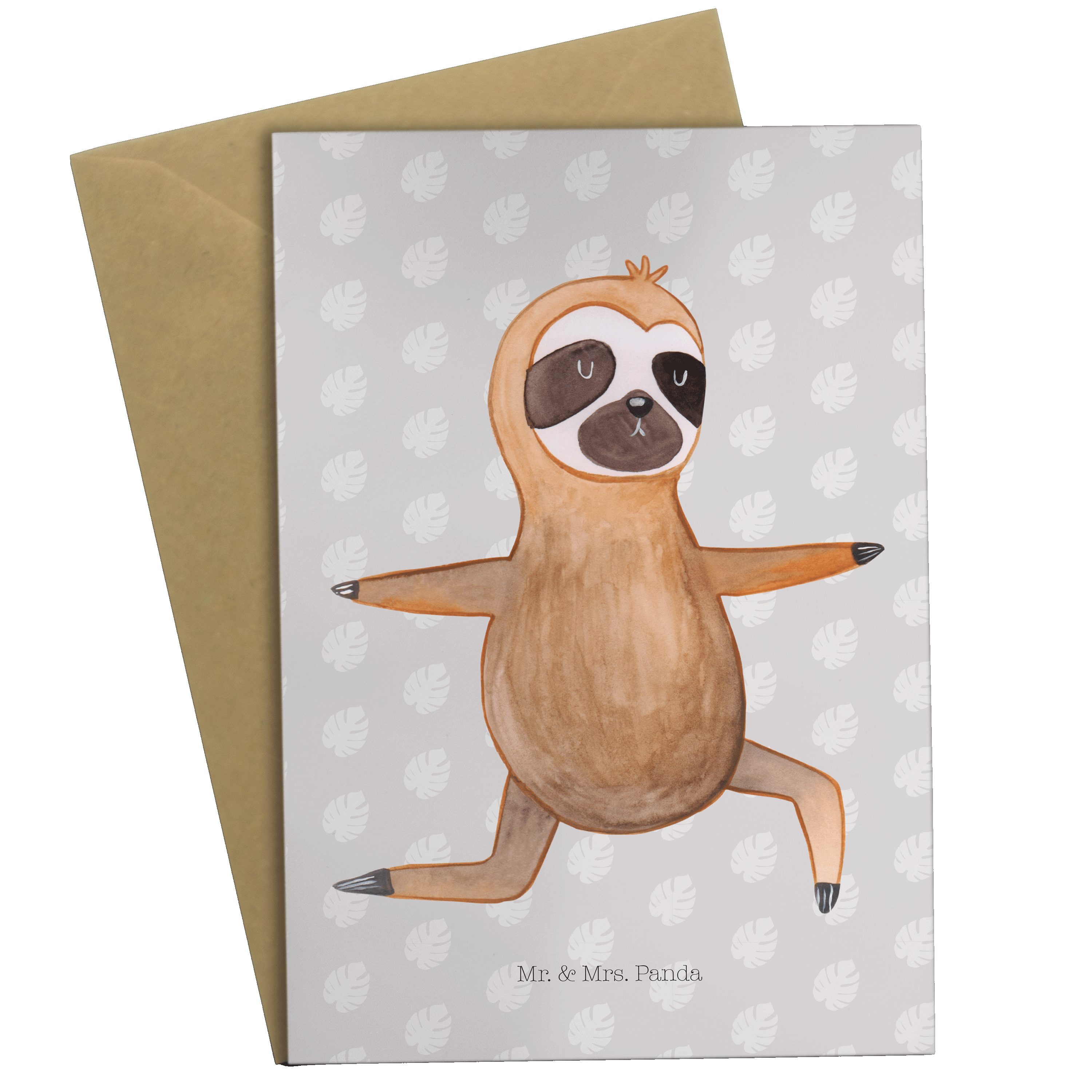 Mrs. Einladungskarte, - Faultier Grau Panda & Karte, Geschenk, Grußkarte - Yog Mr. Yoga Pastell