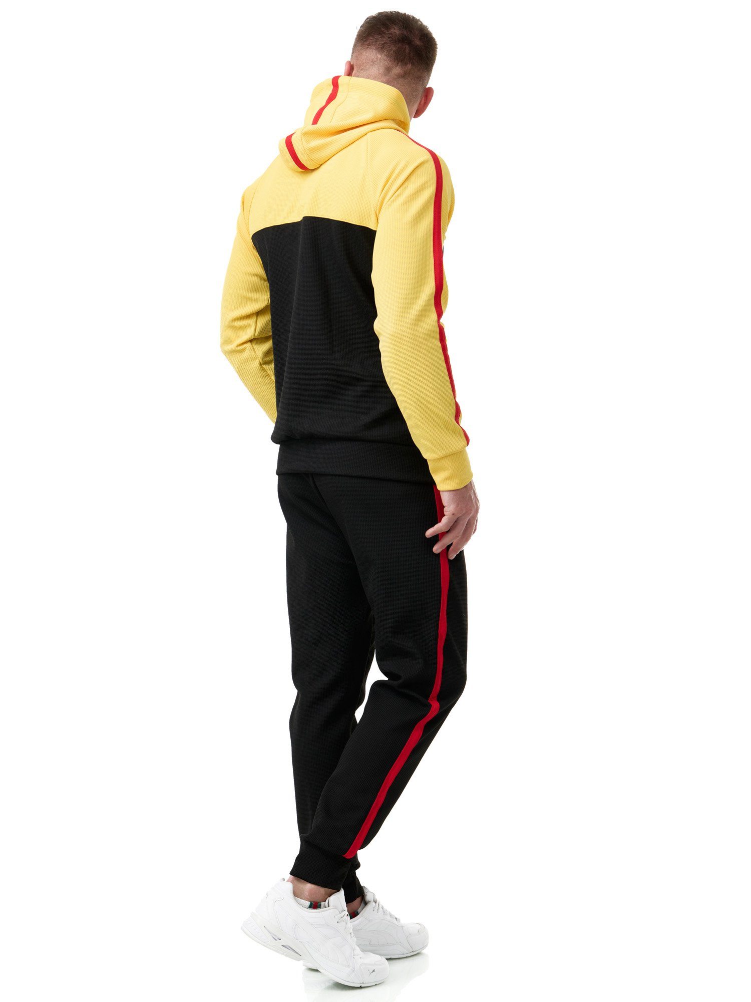 L.gonline Freizeitanzug Herren Jogginganzug Freizeitanzug Sportlich 3750 (Kapuzenjacke mit Reißverschluss, Hose, 2-tlg), mit Streifen – Bild 2 von 5