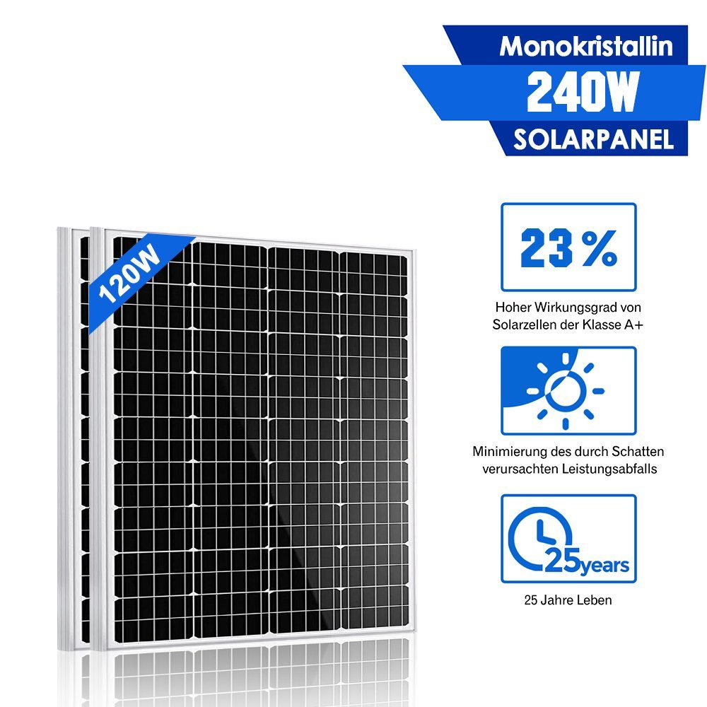 GLIESE Solarmodul 2 Stücken 120W Solarpanel, 240,00 W, Monokristallin, (Set, Solarmodul), hoher Wirkungsgrad in Kombination mitgeringem gewicht | Solarmodule