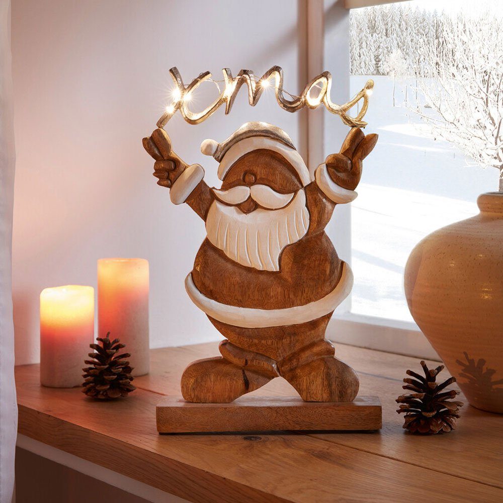 Home-trends24.de Weihnachtsfigur LED-Santa XMAS Weihnachtsmann Figur Weihnachten Holz Deko