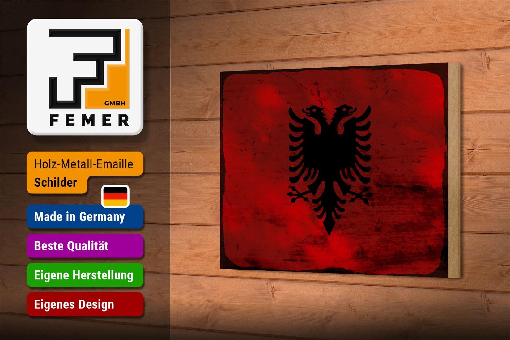 Femer GmbH Holzbild Flagge Albanien 18x12 cm Flag Albania Rost, Flaggen (1 St), Glatte Holzfaserplatte (MDF), vorn beschichtet