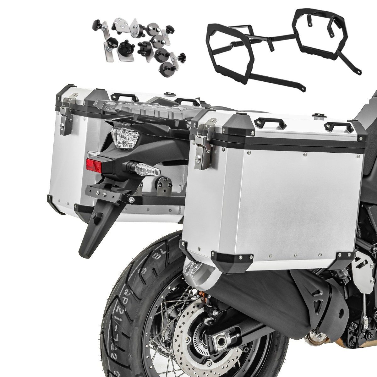 Bagtecs Kofferset Alu-Koffer + Kofferträger für BMW F 750 GS 18-23 GX38 silber