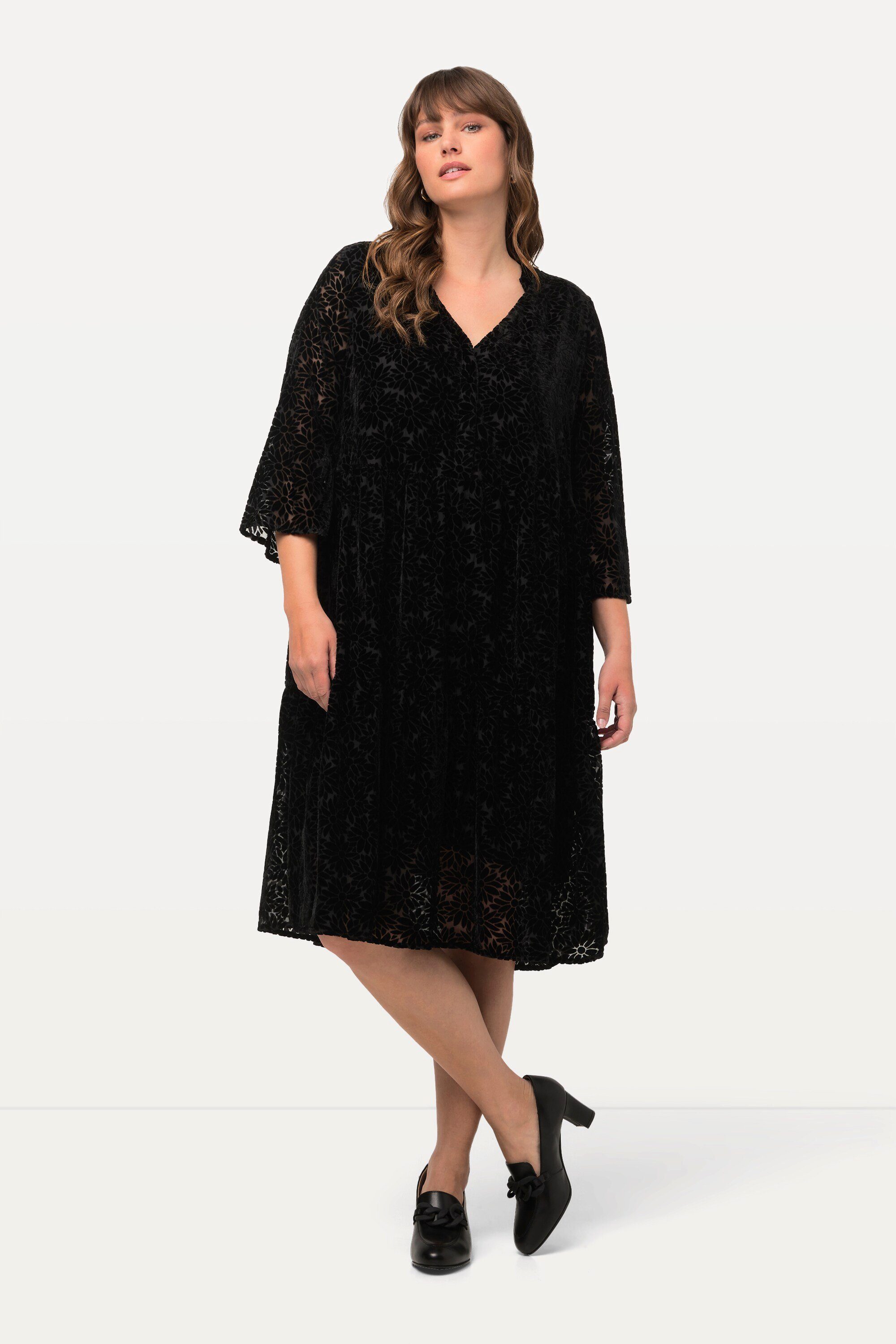 Jerseykleid Samt-Midikleid Ausbrennermuster Rundhals 3/4-Arm
