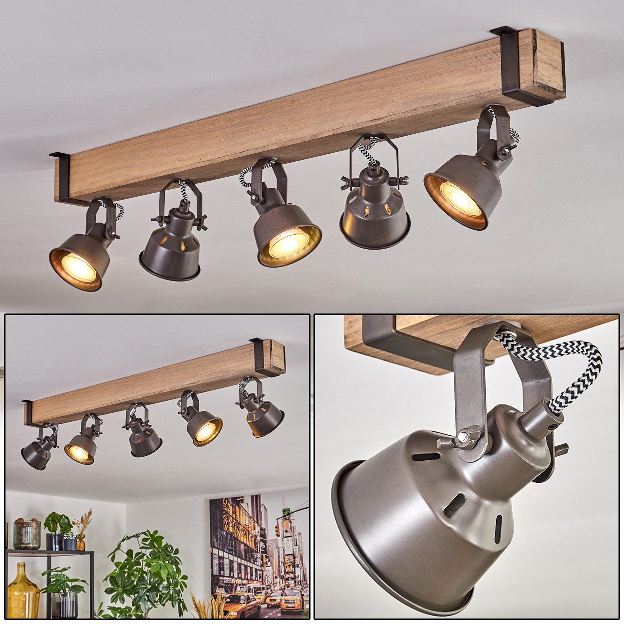 hofstein Deckenleuchte Deckenlampe aus Metall/Holz in Grau/Naturfarben, ohn günstig online kaufen