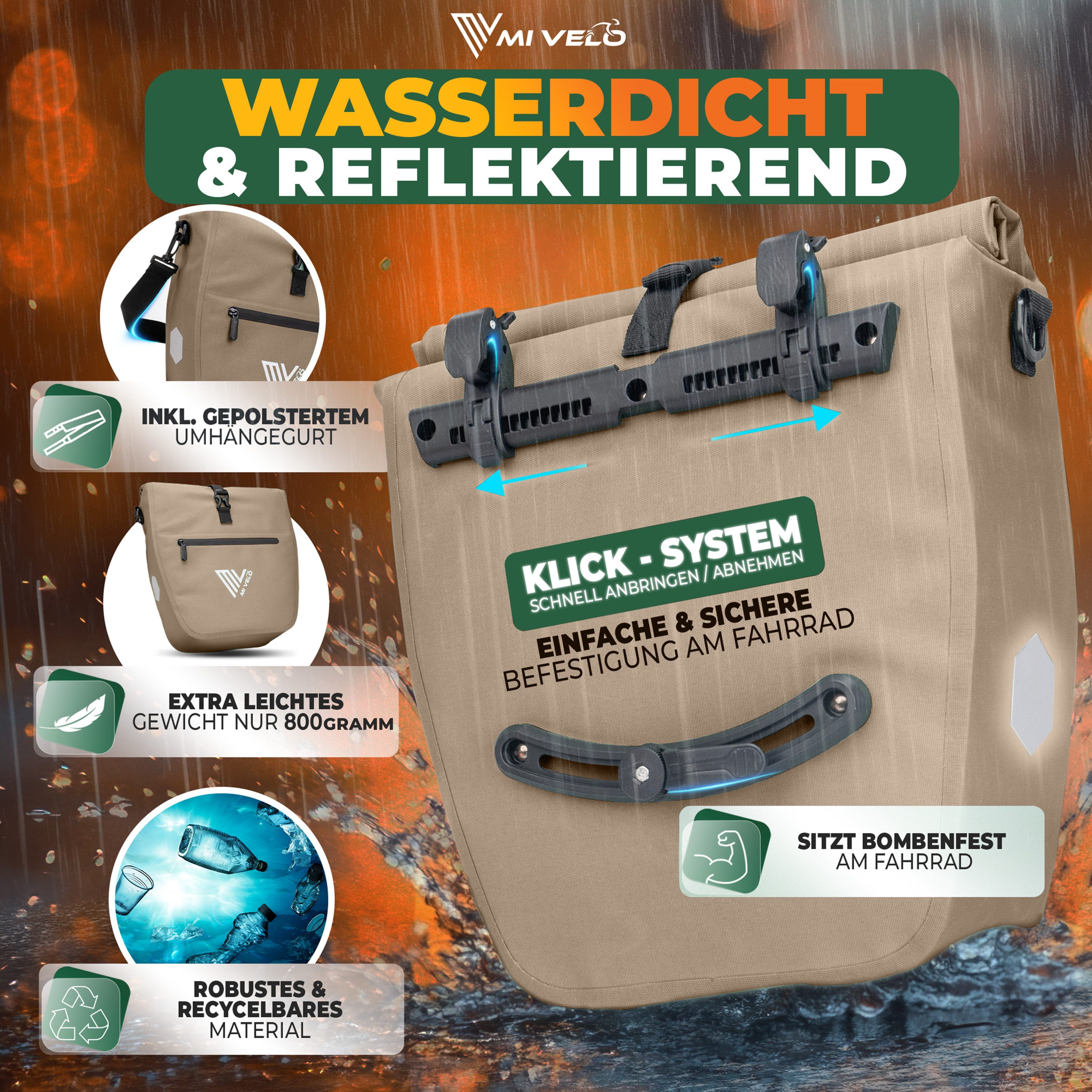 MIVELO Fahrradtasche Gepäckträgertasche wasserdicht inkl. Gurt für Umhängetasche, Zwei Varianten wählbar