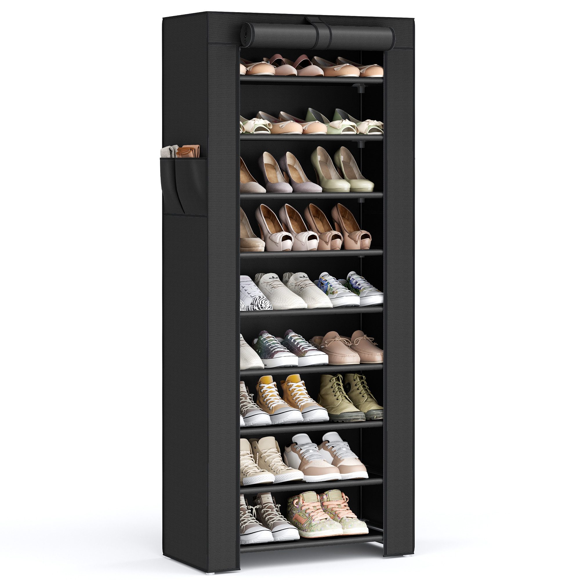 SONGMICS Stoffschrank Schuhschrank mit Ablagen, geräumig, 58x28x160 cm
