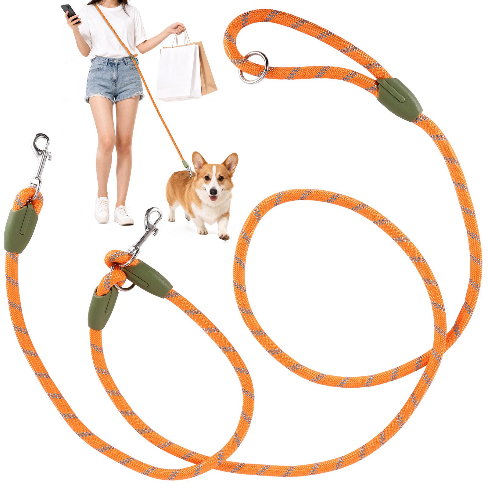 BlingBin Hundeleine Freihändige, 2,5 m Seil, Crossbody-Hundeleine, mit Reflektierender, Nylon (1er Set, 1-tlg., 1tlg), für Hunde, zum Wandern, Joggen und Laufen, Hundetrainingslein