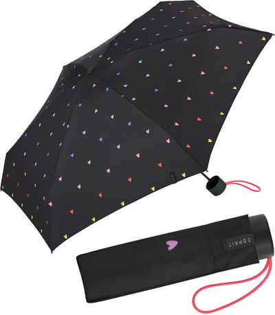 Esprit Taschenregenschirm Damenschirm Super Mini Petito - Sweetheart, mit vielen kleinen, bunten Herzen
