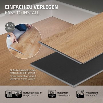 ML-DESIGN Vinylboden PVC Click Vinyl-Dielen Einfache Verlegung wasserfest, Bodenbelag 122x18x0,42cm 3,08m²/14 Dielen Braun rutschfest