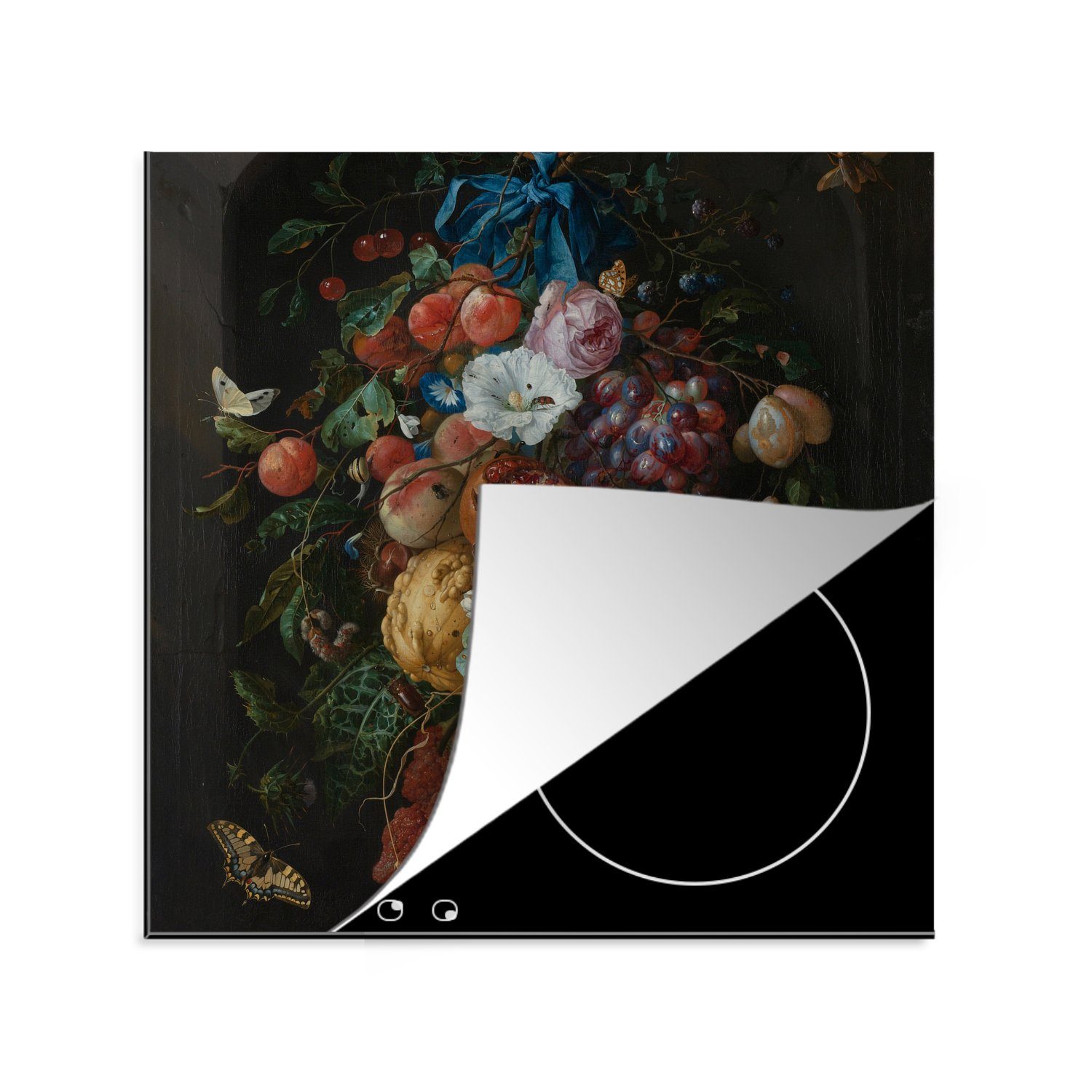MuchoWow Herdblende-/Abdeckplatte Früchte für de Vinyl, - von Ceranfeldabdeckung, 78x78 und Arbeitsplatte Davidsz. (1 Jan Gemälde Blumen cm, küche tlg), Heem