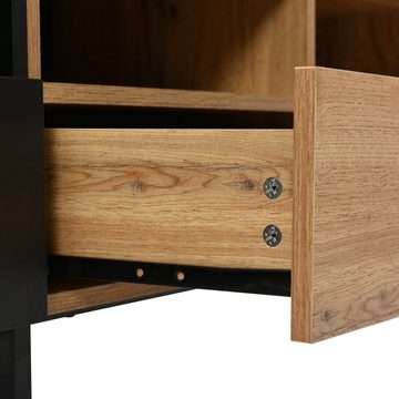 Ulife Lowboard TV-Schrank Moderner TV-Ständer mit schwarzem und holzfarbenem Design, eräumiger Stauraum, robuste Konstruktion