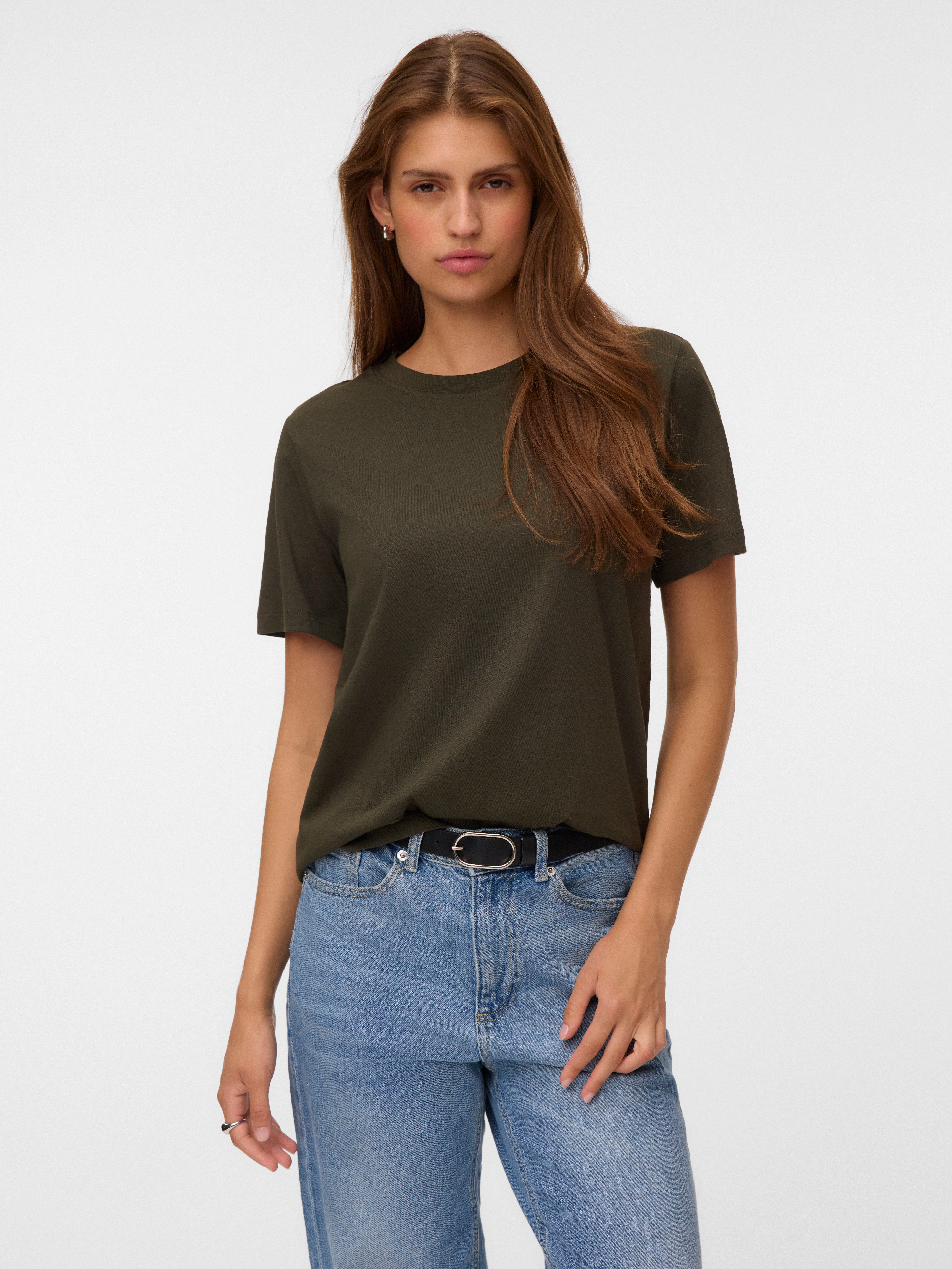 Vero Moda Kurzarmshirt VMPAULINA SS T-SHIRT GA JRS NOOS Baumwolle, regular fit