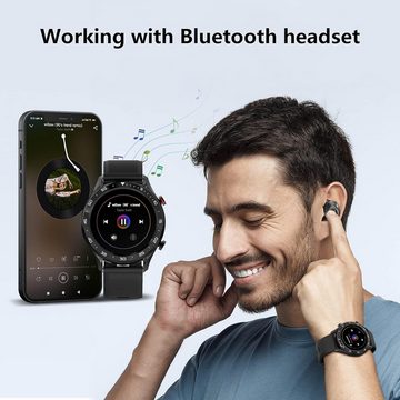 Bebinca Gesundheit & Fitness Smartwatch (1,4 Zoll, Android, iOS), Lautsprecher empfangen Sprachausgabe Mikrofon Wasserdicht MP3-Player