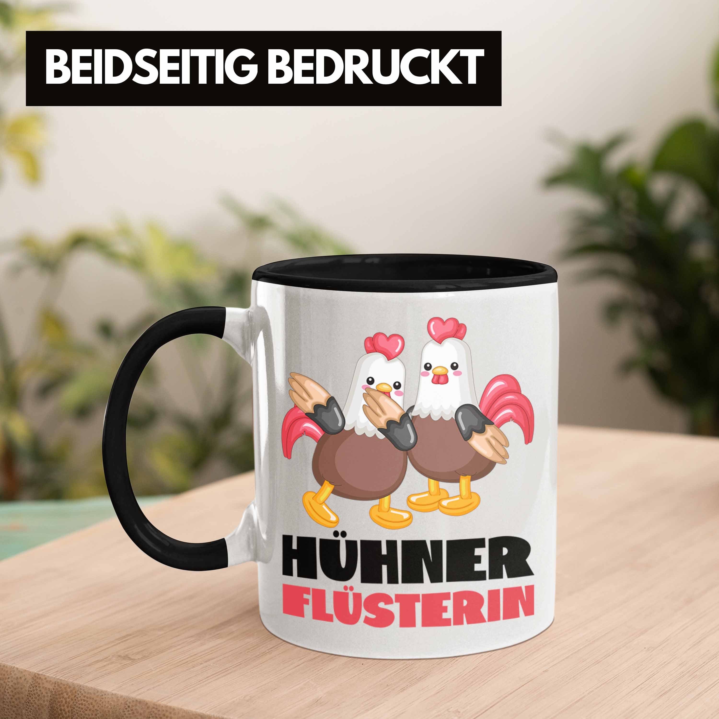 Schwarz Kaffee-Beche Tasse Trendation Hühner Landwirtin Frauen Bäuerin Geschenk Tasse Flüsterin
