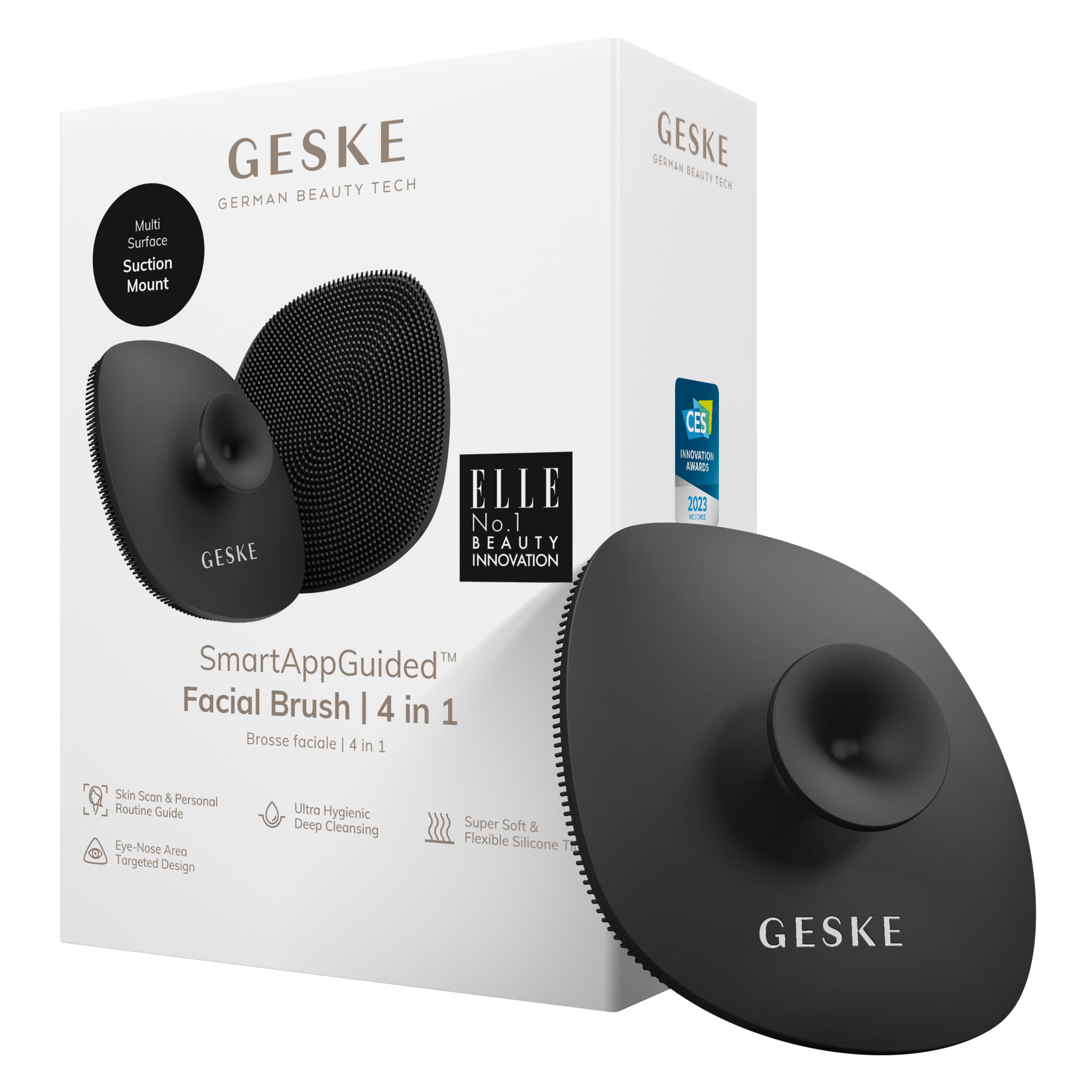 GESKE German Beauty Tech Elektrische Gesichtsreinigungsbürste SmartAppGuided ™ Facial Brush 4 in 1, Packung, 1-tlg., inkl. kostenloser APP  (SmartAppGuided Device), Mit der GESKE App erhältst Du deine  personalisierte | Gesichtsbürsten