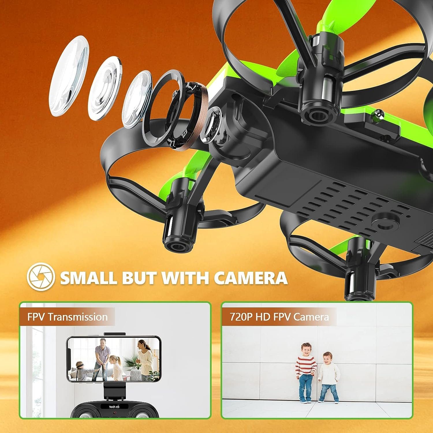 Tech Rc Drohne - Quadcopter für Kinder HD FPV-Drohne) (1280*720P, Ferngesteuerte Dual-Kamera