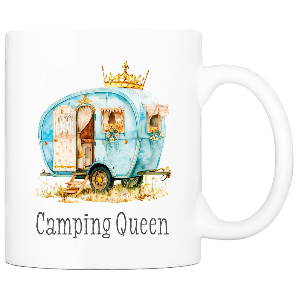 Cadouri Tasse mit Spruch CAMPING QUEEN Kaffeetasse für Camper, Geschenk, Keramik, Kaffeebecher, Campingbecher, Geschenkidee, Campen, Camping, 330 ml