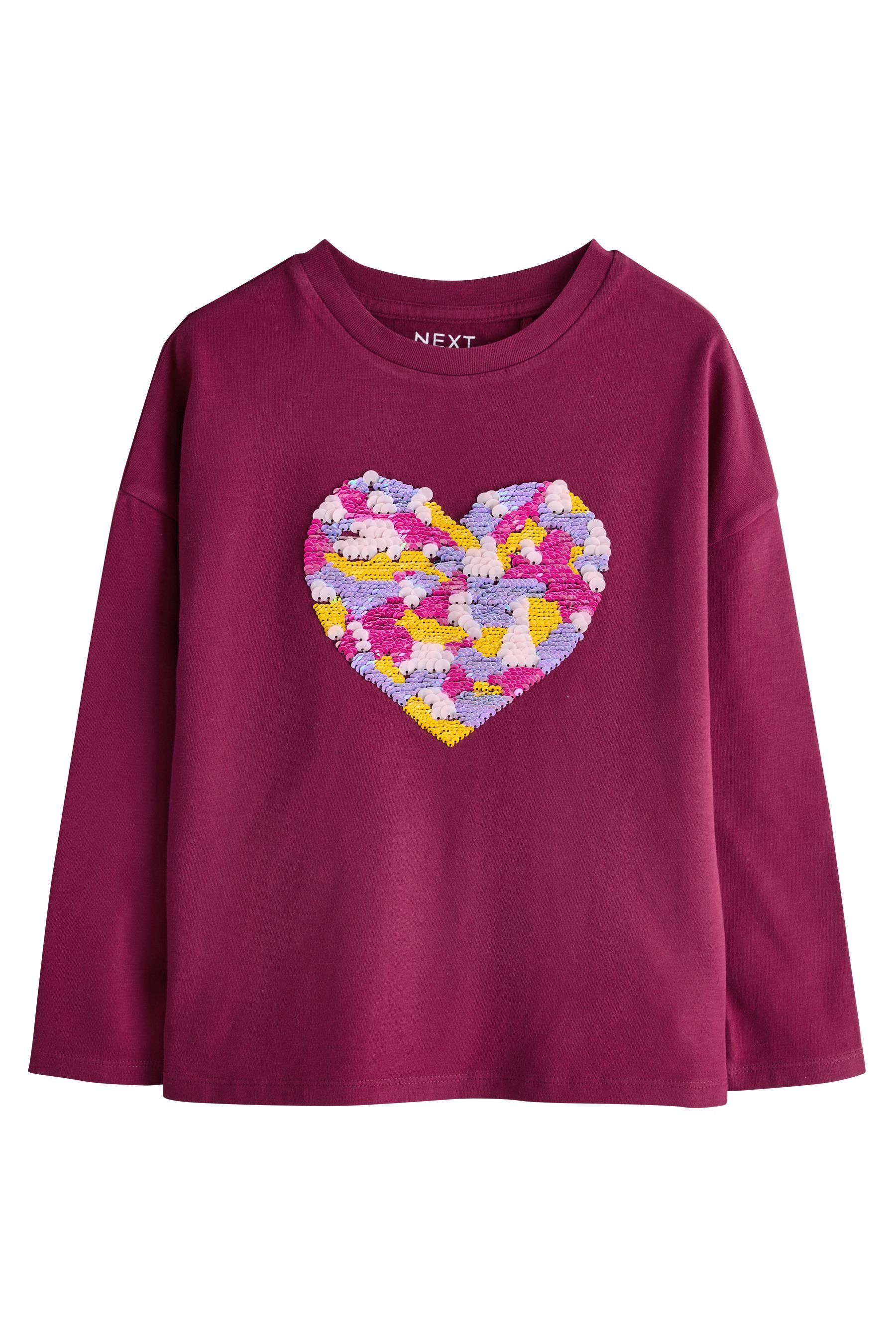 Paillettenshirt Langärmeliges Oberteil mit Pailletten-Herz