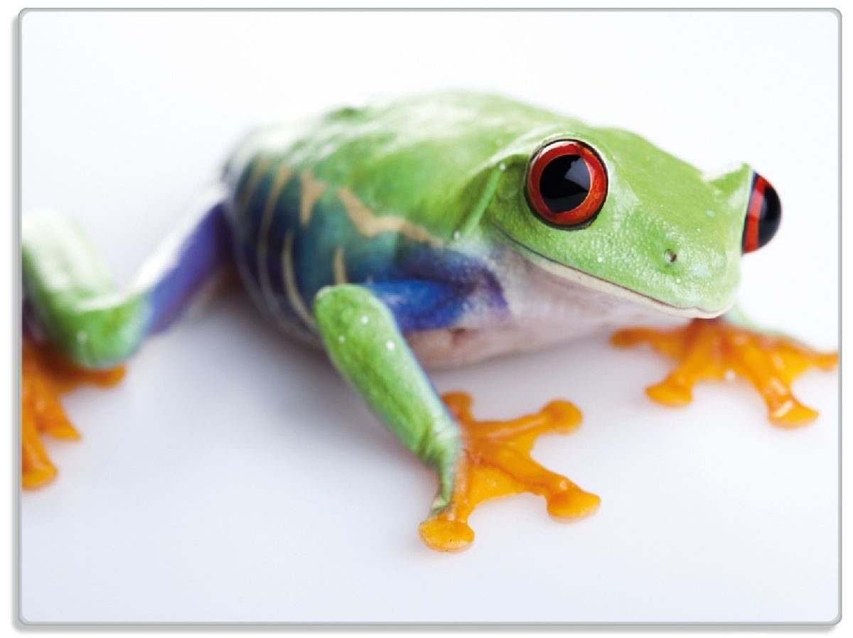 Wallario Schneidebrett Lustiger Frosch in grün und orange, ESG-Sicherheitsglas, (inkl. rutschfester Gummifüße 4mm, 1-St), 30x40cm